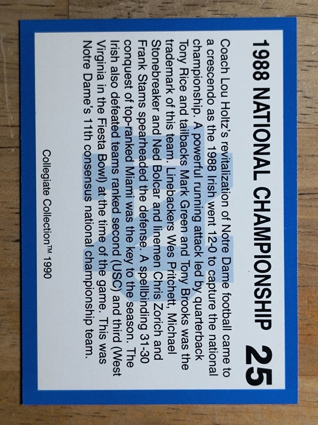 1990 Notre Dame 200 #25 1988 National Champs