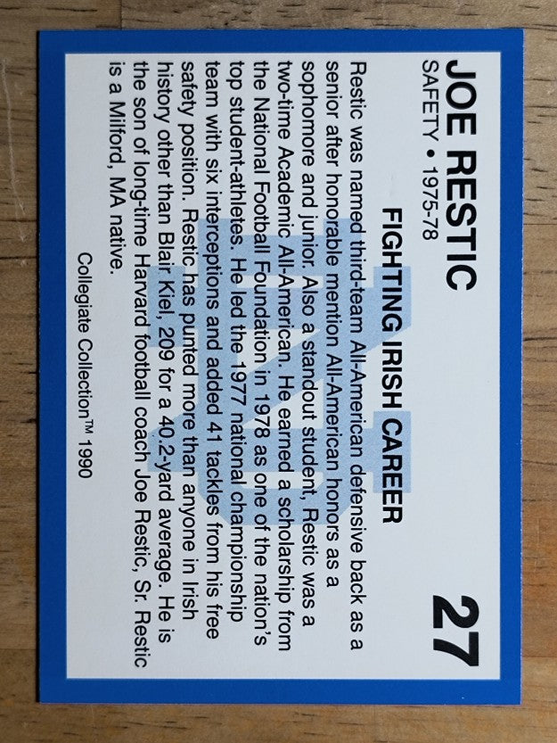 1990 Notre Dame 200 #27 Joe Restic
