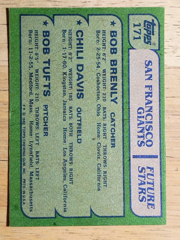 1982 Topps #171 Bob Brenly RC/Chili Davis RC/Bob Tufts RC