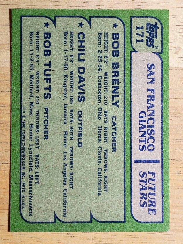 1982 Topps #171 Bob Brenly RC/Chili Davis RC/Bob Tufts RC