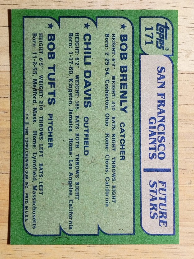 1982 Topps #171 Bob Brenly RC/Chili Davis RC/Bob Tufts RC