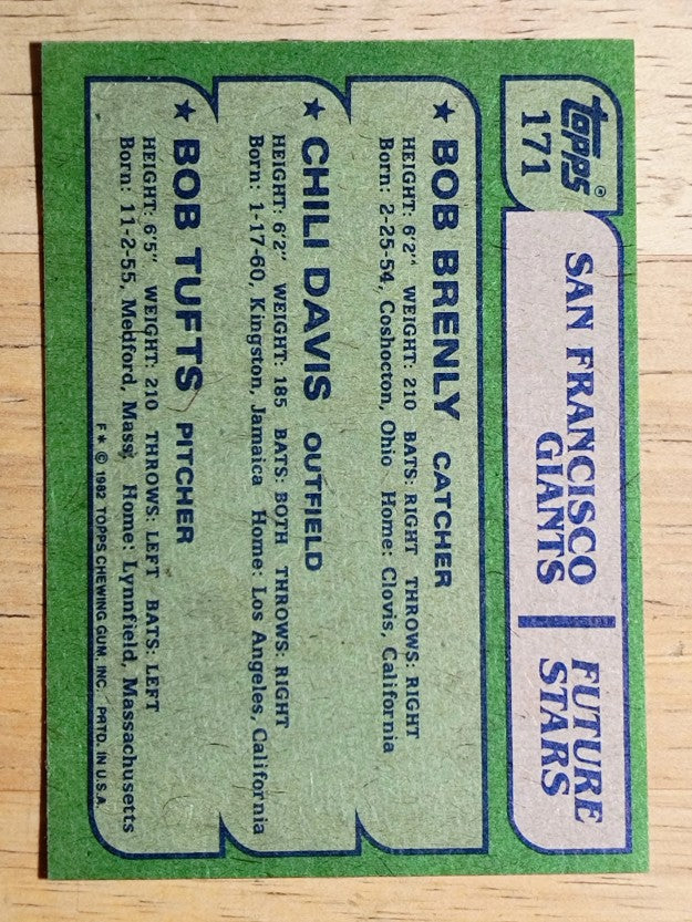 1982 Topps #171 Bob Brenly RC/Chili Davis RC/Bob Tufts RC