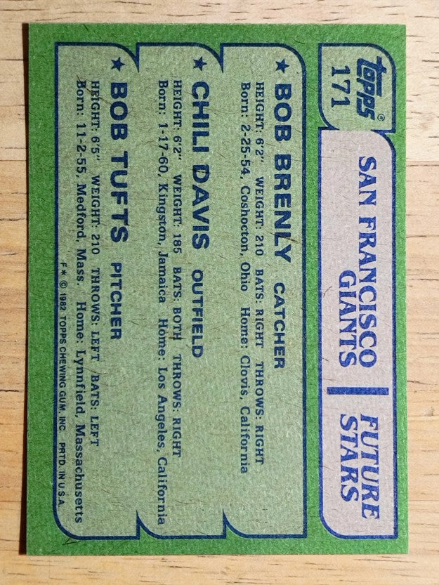 1982 Topps #171 Bob Brenly RC/Chili Davis RC/Bob Tufts RC