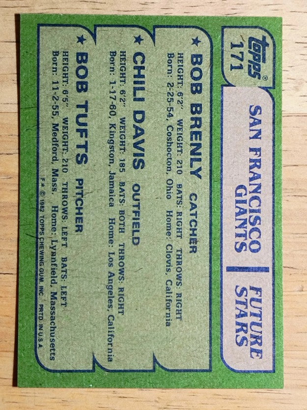 1982 Topps #171 Bob Brenly RC/Chili Davis RC/Bob Tufts RC