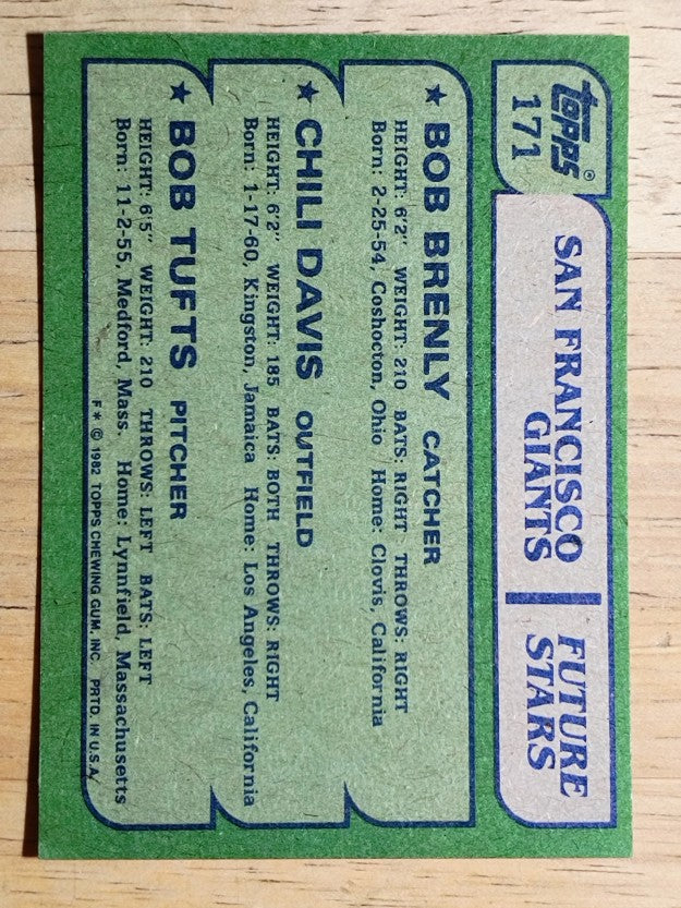 1982 Topps #171 Bob Brenly RC/Chili Davis RC/Bob Tufts RC