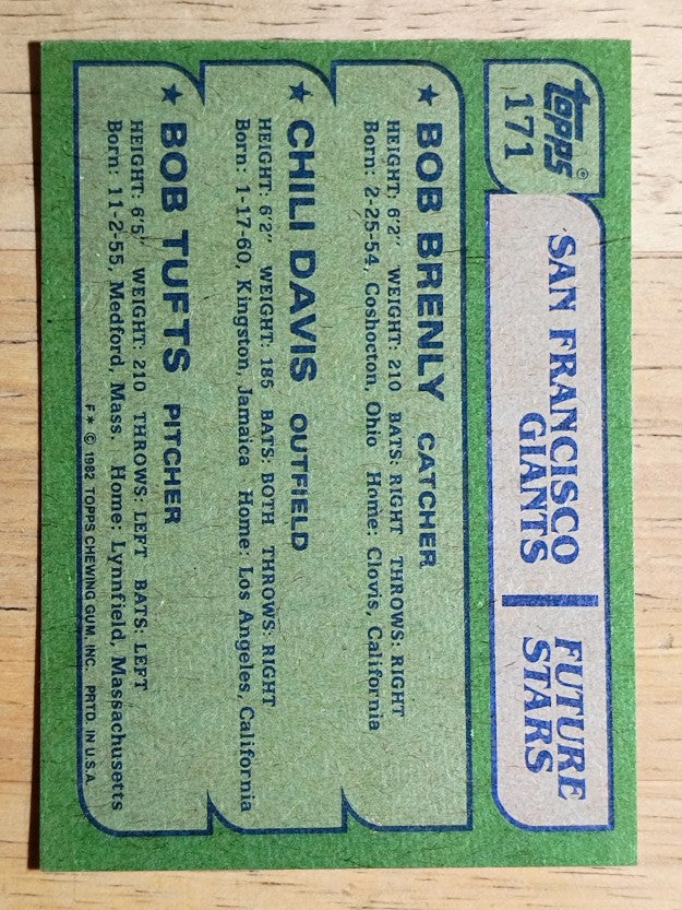 1982 Topps #171 Bob Brenly RC/Chili Davis RC/Bob Tufts RC