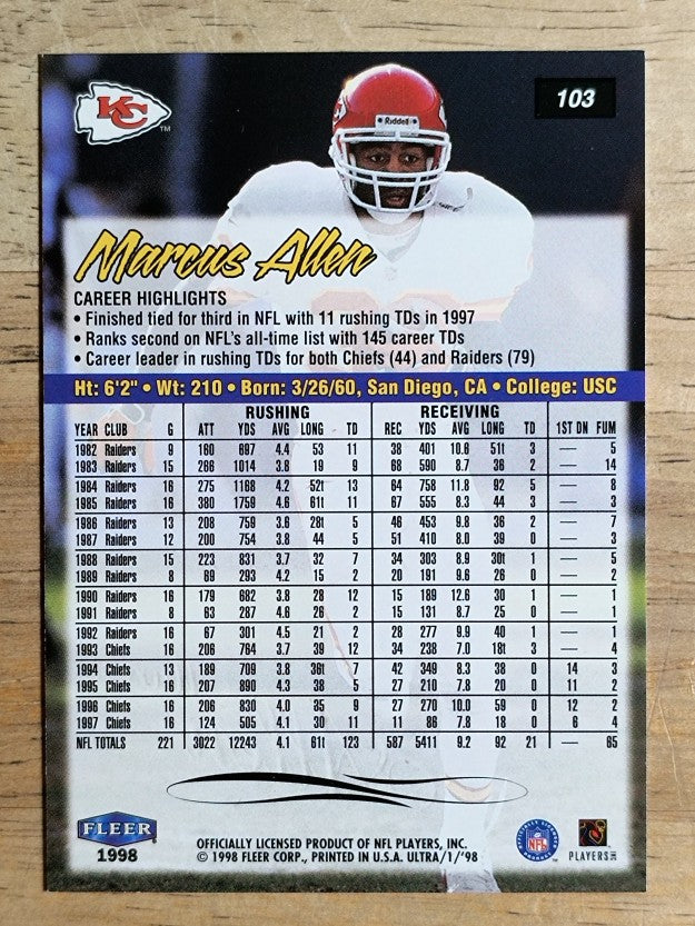 1998 Ultra #103 Marcus Allen