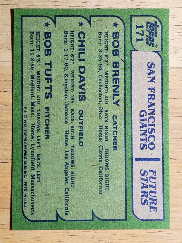 1982 Topps #171 Bob Brenly RC/Chili Davis RC/Bob Tufts RC