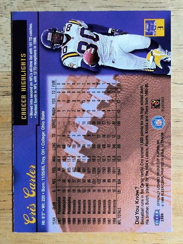 1999 Ultra #3 Cris Carter