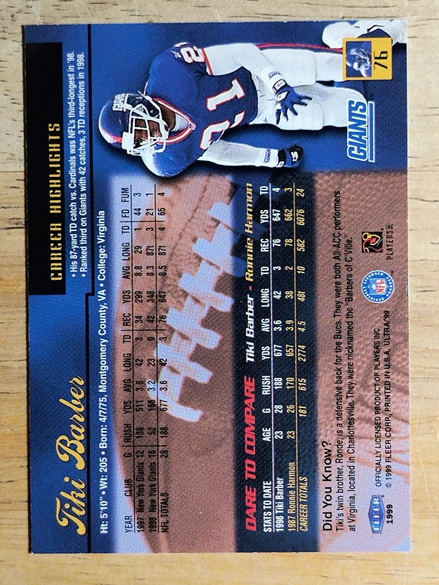 1999 Ultra #76 Tiki Barber