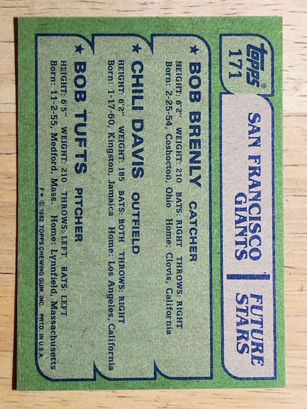 1982 Topps #171 Bob Brenly RC/Chili Davis RC/Bob Tufts RC