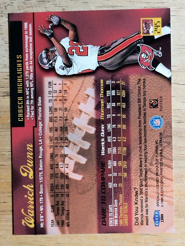 1999 Ultra #245 Warrick Dunn
