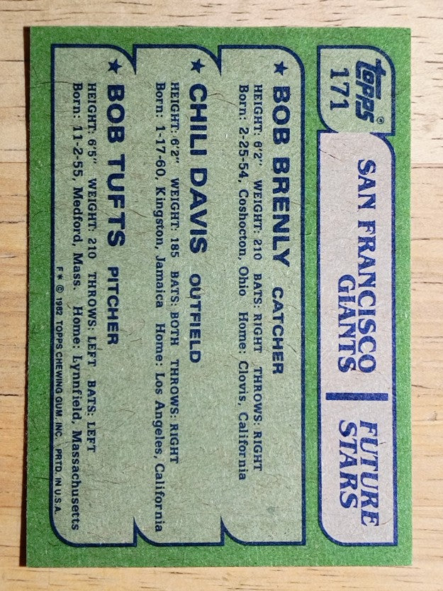 1982 Topps #171 Bob Brenly RC/Chili Davis RC/Bob Tufts RC
