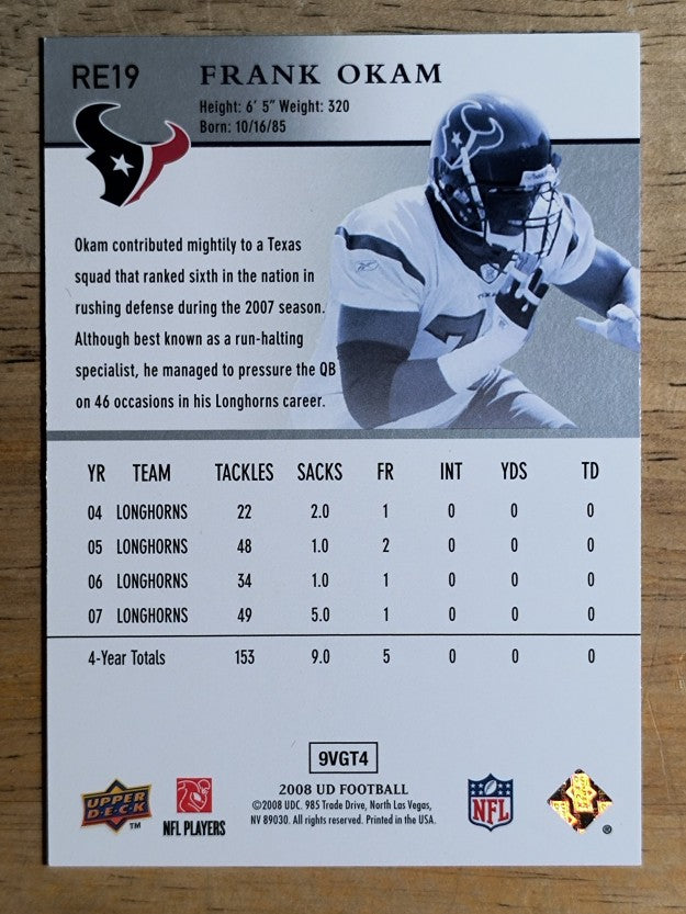 2008 Upper Deck Rookie Exclusives #RE19 Frank Okam
