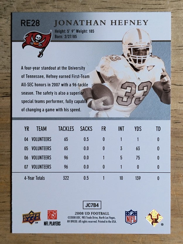 2008 Upper Deck Rookie Exclusives #RE28 Jonathan Hefney