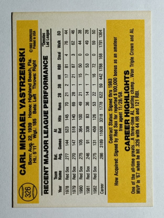 1983 Donruss #326 Carl Yastrzemski