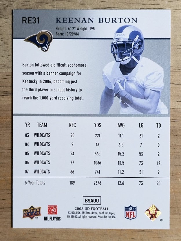 2008 Upper Deck Rookie Exclusives #RE31 Keenan Burton