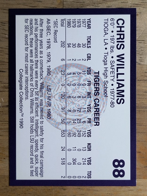 1990 LSU Collegiate Collection #88 Chris Williams