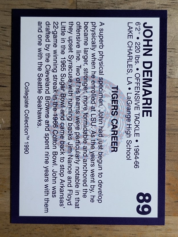 1990 LSU Collegiate Collection #89 John DeMarie