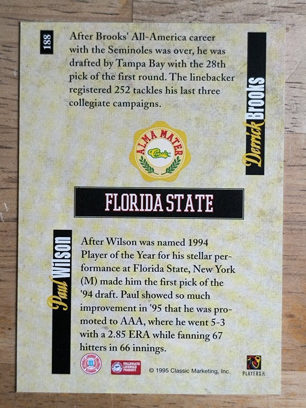 1995 Classic Five Sport #188 Paul Wilson/Derrick Brooks