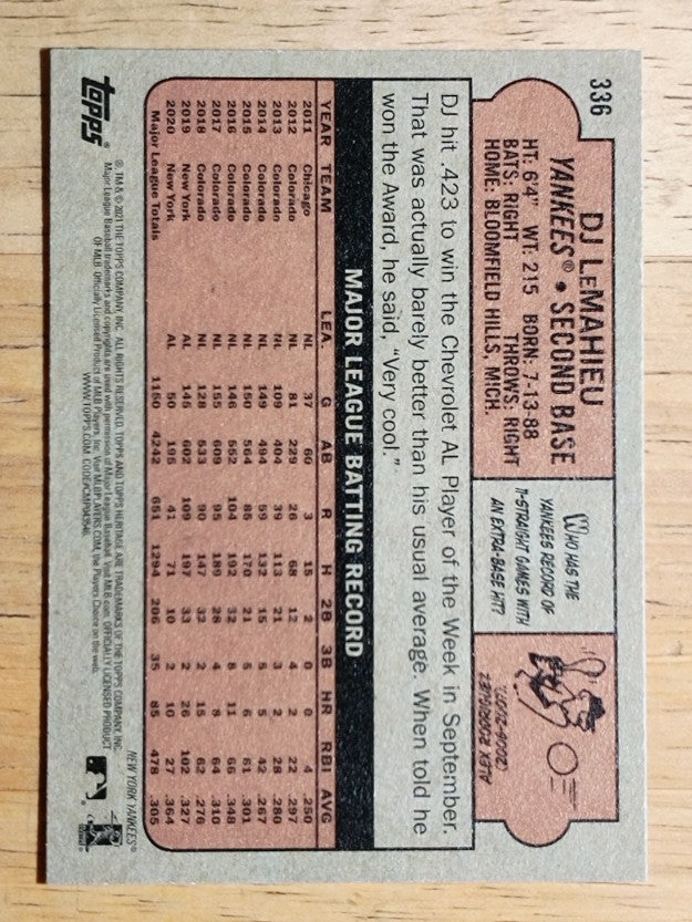 2021 Topps Heritage #336 DJ LeMahieu