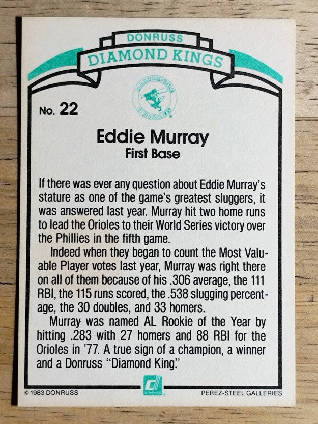 1984 Donruss #22A Eddie Murray DK ERR/Perez Steel