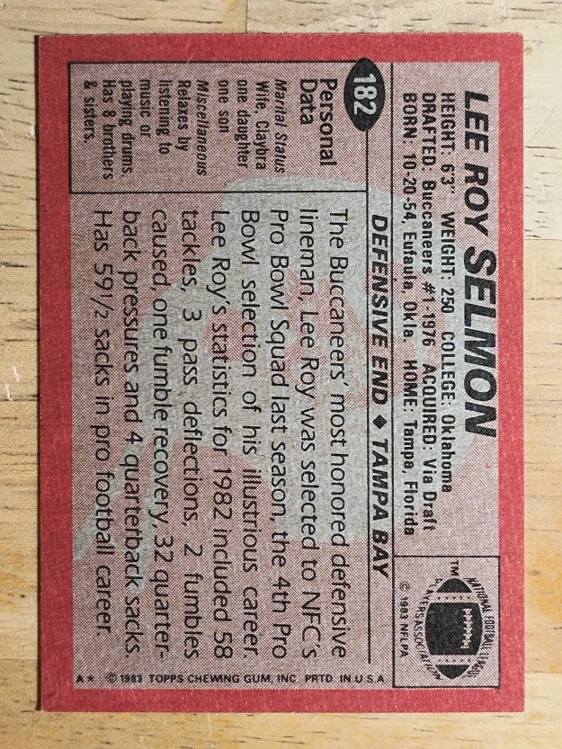 1983 Topps #182 Lee Roy Selmon PB