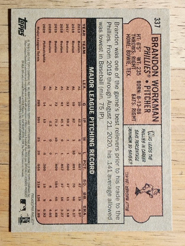 2021 Topps Heritage #337 Brandon Workman