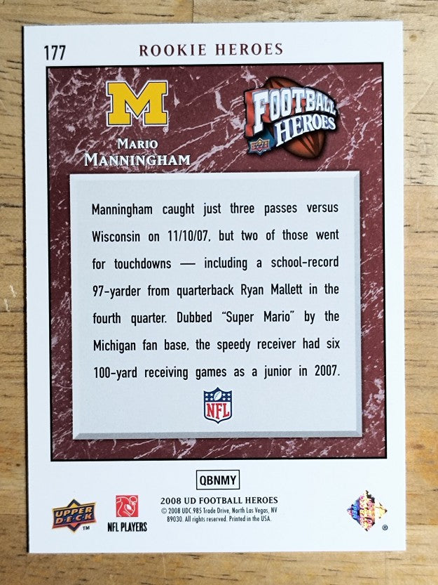2008 Upper Deck Heroes #177 Mario Manningham RC