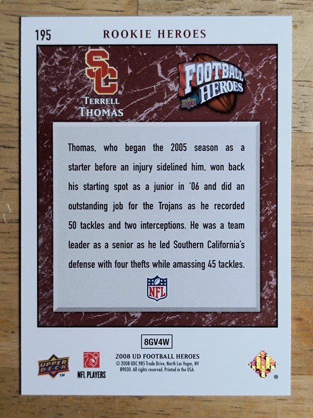 2008 Upper Deck Heroes #195 Terrell Thomas RC