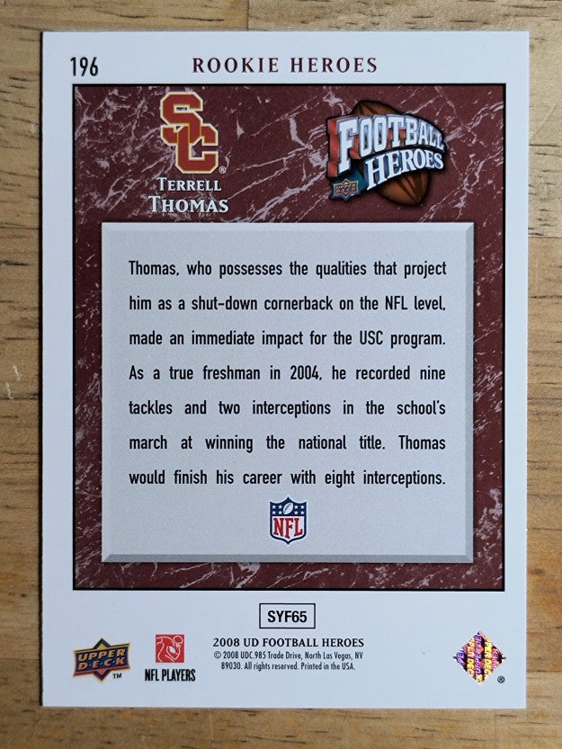 2008 Upper Deck Heroes #196 Terrell Thomas RC