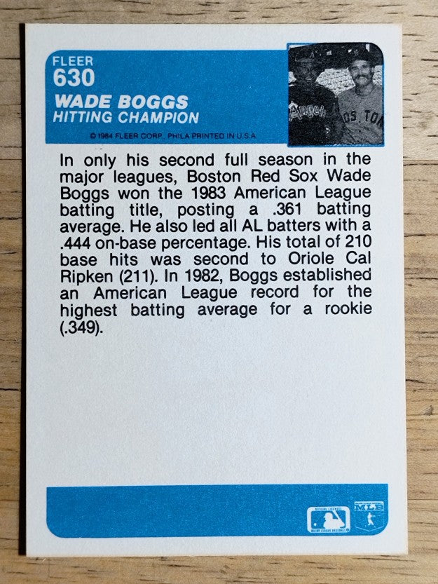 1984 Fleer #630 Wade Boggs IA