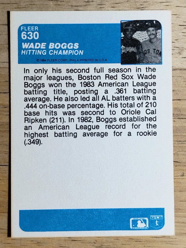 1984 Fleer #630 Wade Boggs IA