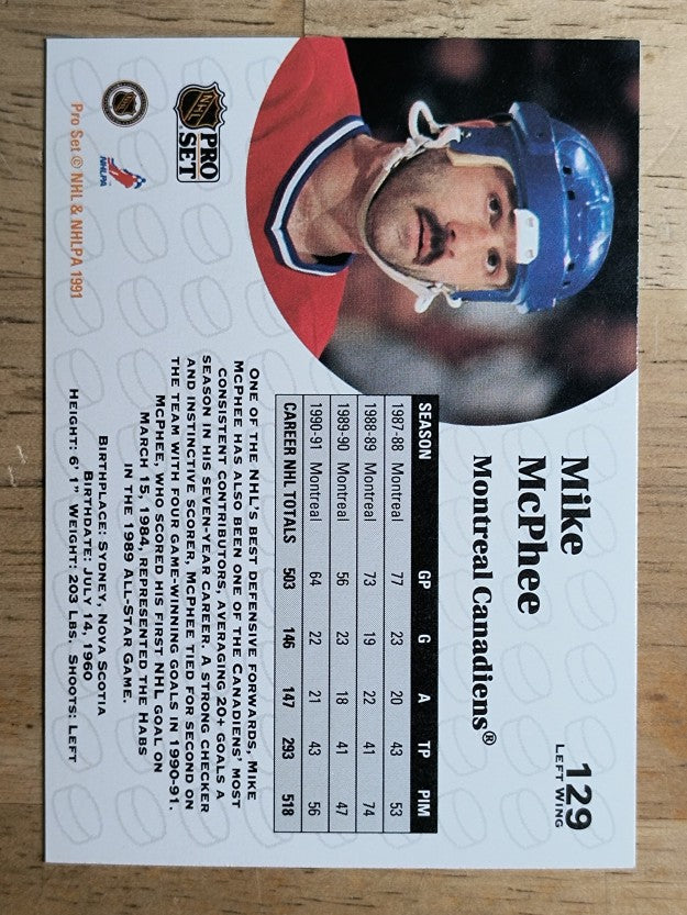 1991-92 Pro Set #129 Mike McPhee