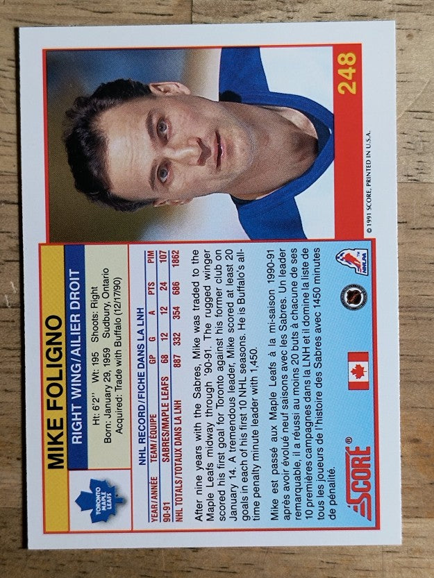 1991-92 Score Canadian Bilingual #248 Mike Foligno