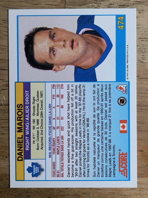 1991-92 Score Canadian Bilingual #474 Daniel Marois