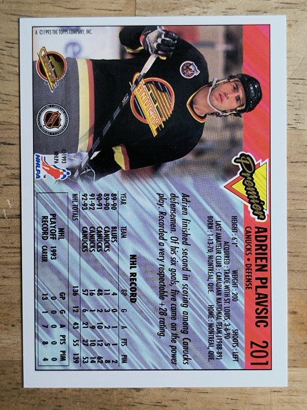 1993-94 Topps Premier Gold #201 Adrien Plavsic