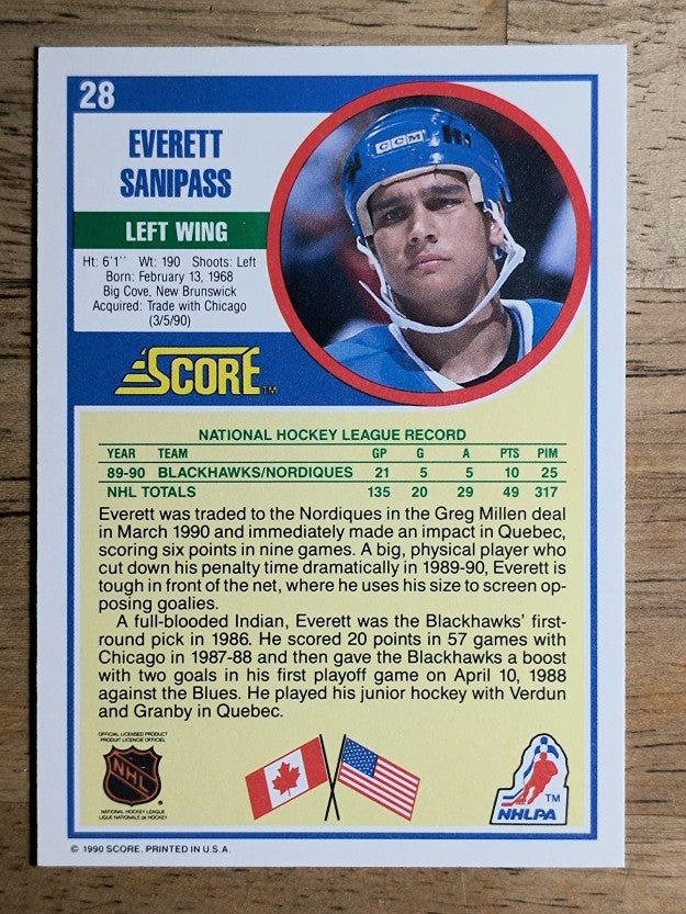 1990-91 Score #28 Everett Sanipass RC