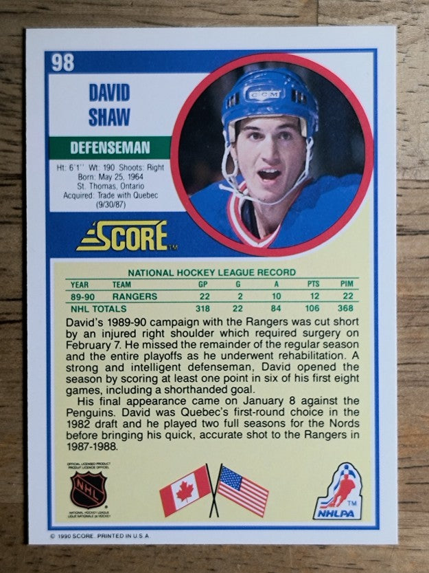 1990-91 Score #98 David Shaw