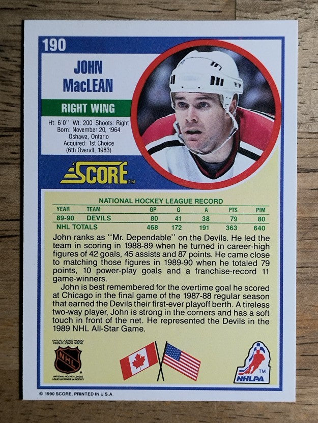 1990-91 Score #190 John MacLean