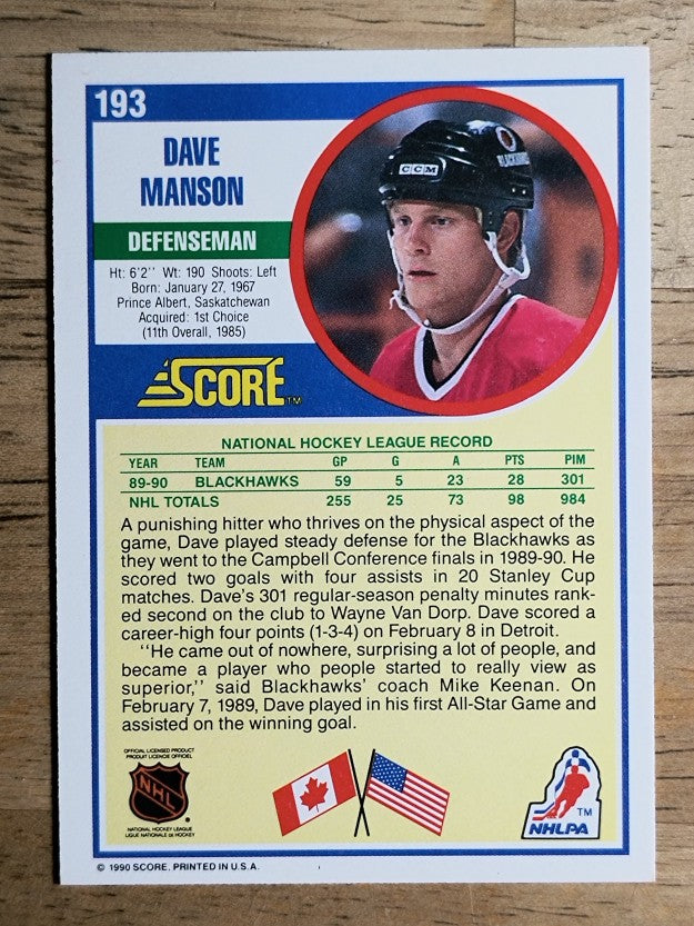 1990-91 Score #193 Dave Manson