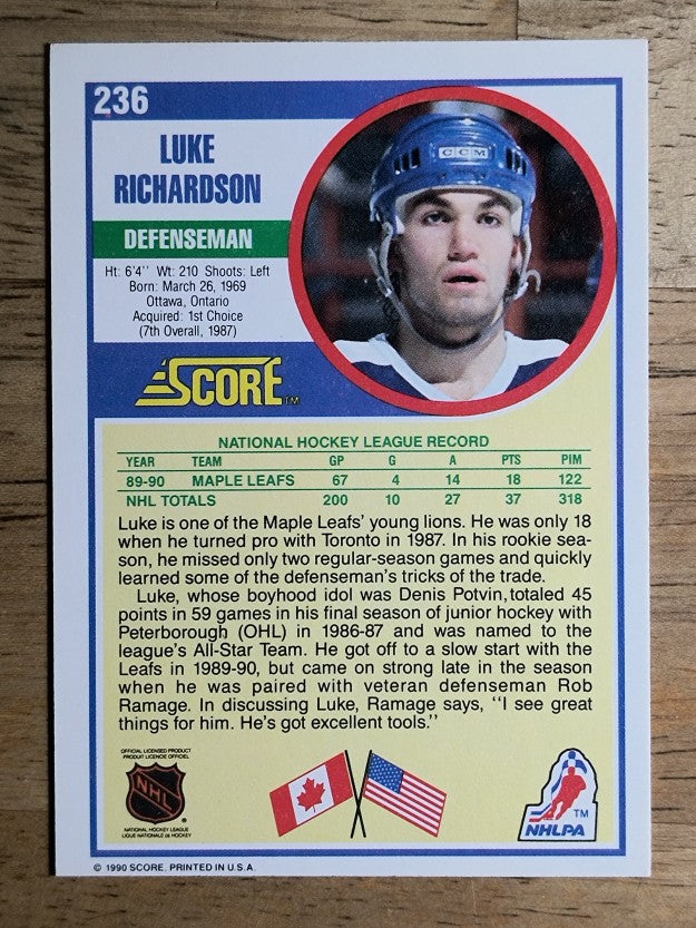 1990-91 Score #236 Luke Richardson