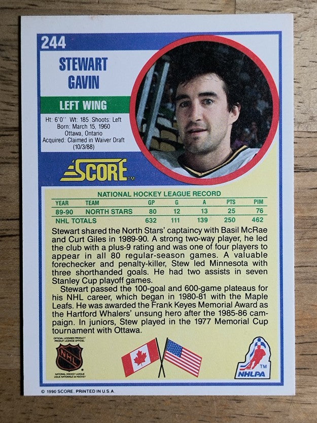 1990-91 Score #244 Stewart Gavin
