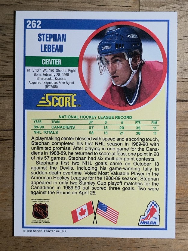 1990-91 Score #262 Stephan Lebeau RC