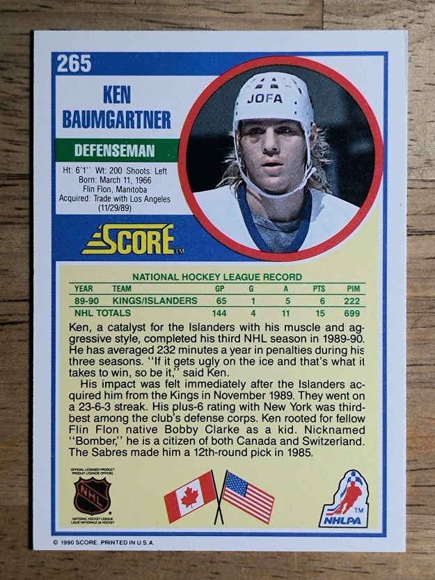 1990-91 Score #265 Ken Baumgartner RC