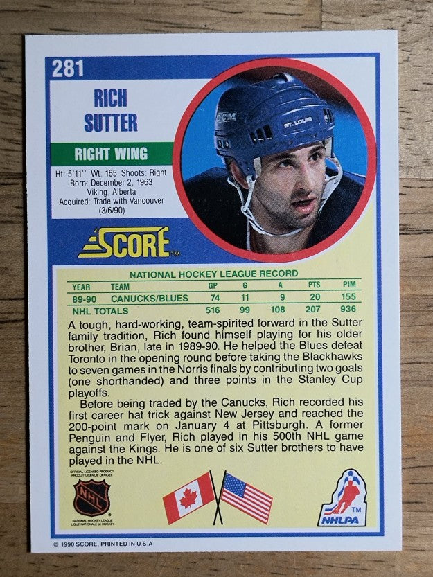 1990-91 Score #281 Rich Sutter