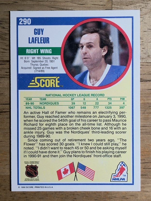 1990-91 Score #290 Guy Lafleur