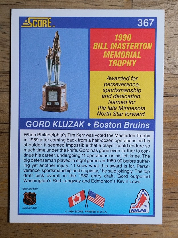 1990-91 Score #367 Gord Kluzak Mast