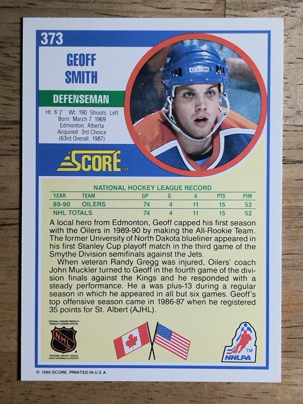 1990-91 Score #373 Geoff Smith RC