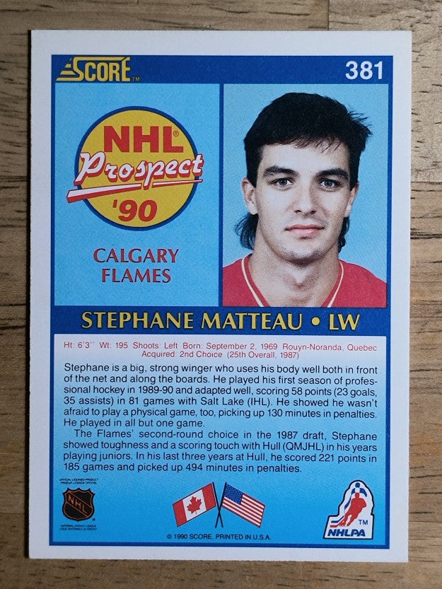 1990-91 Score #381 Stephane Matteau RC